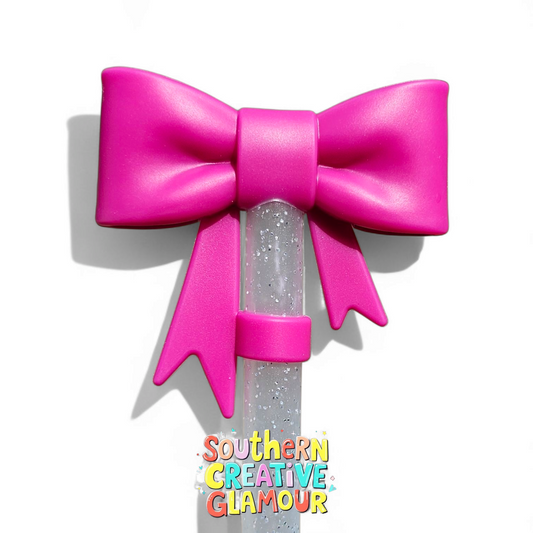 Berry Truffle Pink 3D Ribbon Bow Silicone 10mm Straw Topper by Southern Creative Glamour 