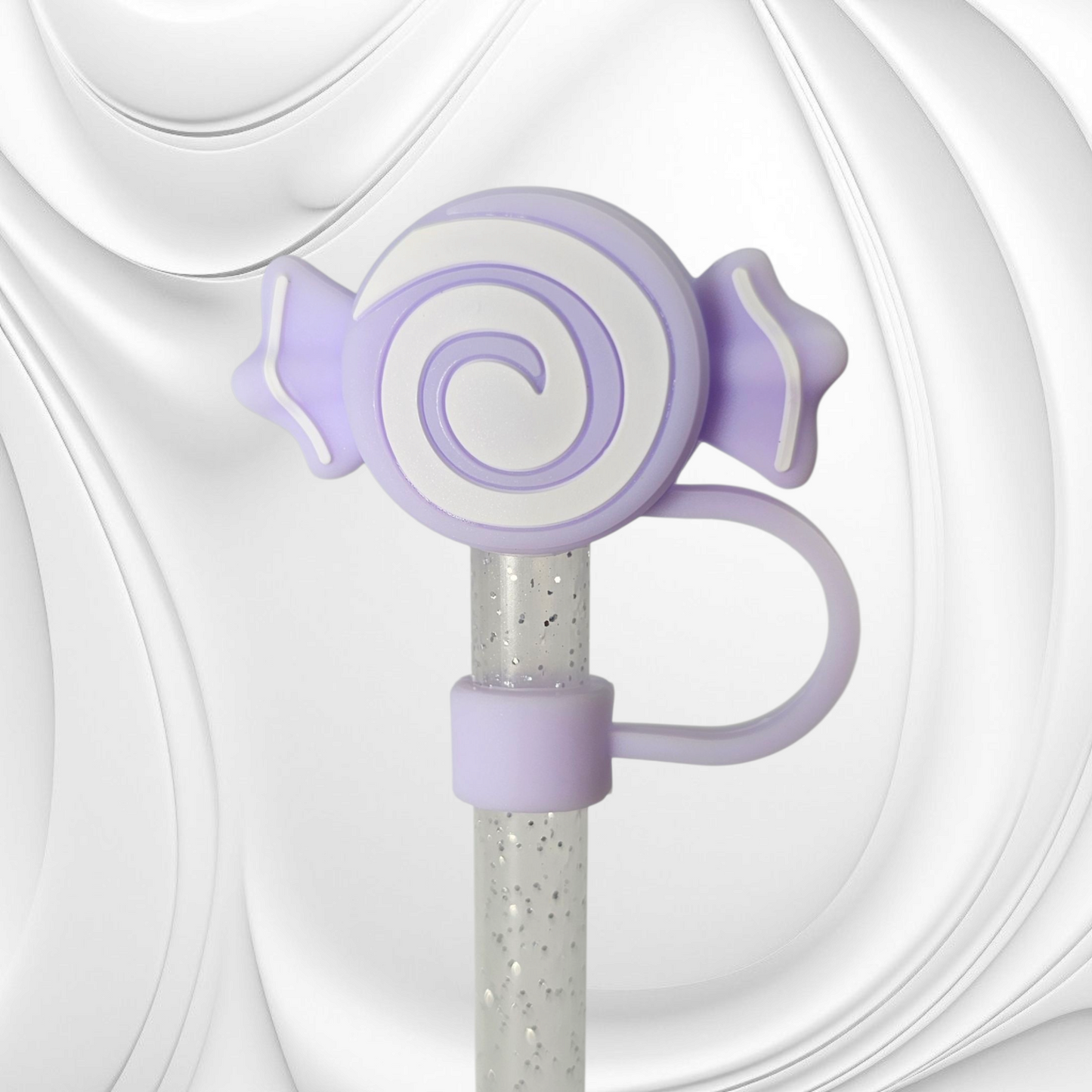Purple and White Candy 3D Silicone Straw Topper