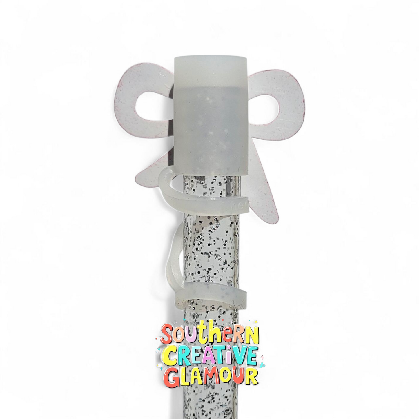 Pink Ribbon Bow Silicone 10mm Straw Toppers