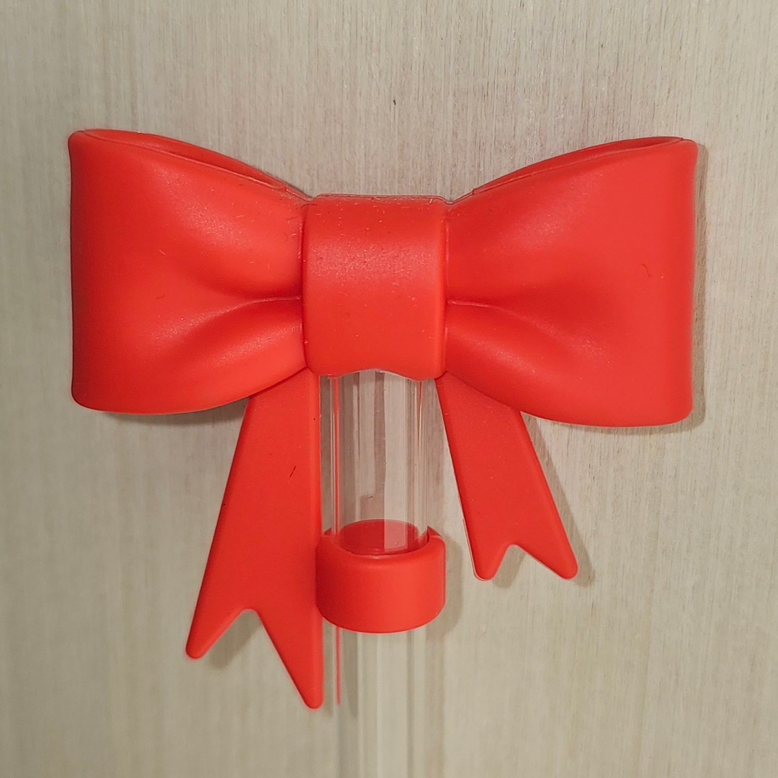 Ribbon Bow Silicone Straw Toppe - Straw Cover - Holiday Red