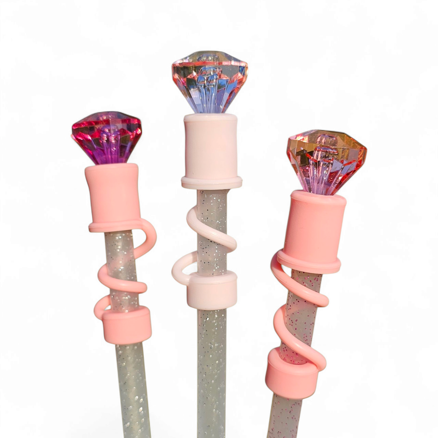 Diamond 3D Silicone 10mm Straw Topper - The Pinks