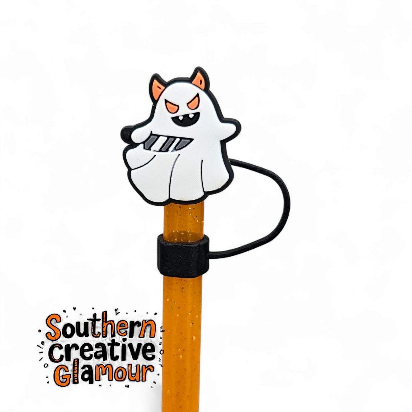 Spooky Ghost Halloween Silicone 10mm Straw Topper by Southern Creative Glamour 