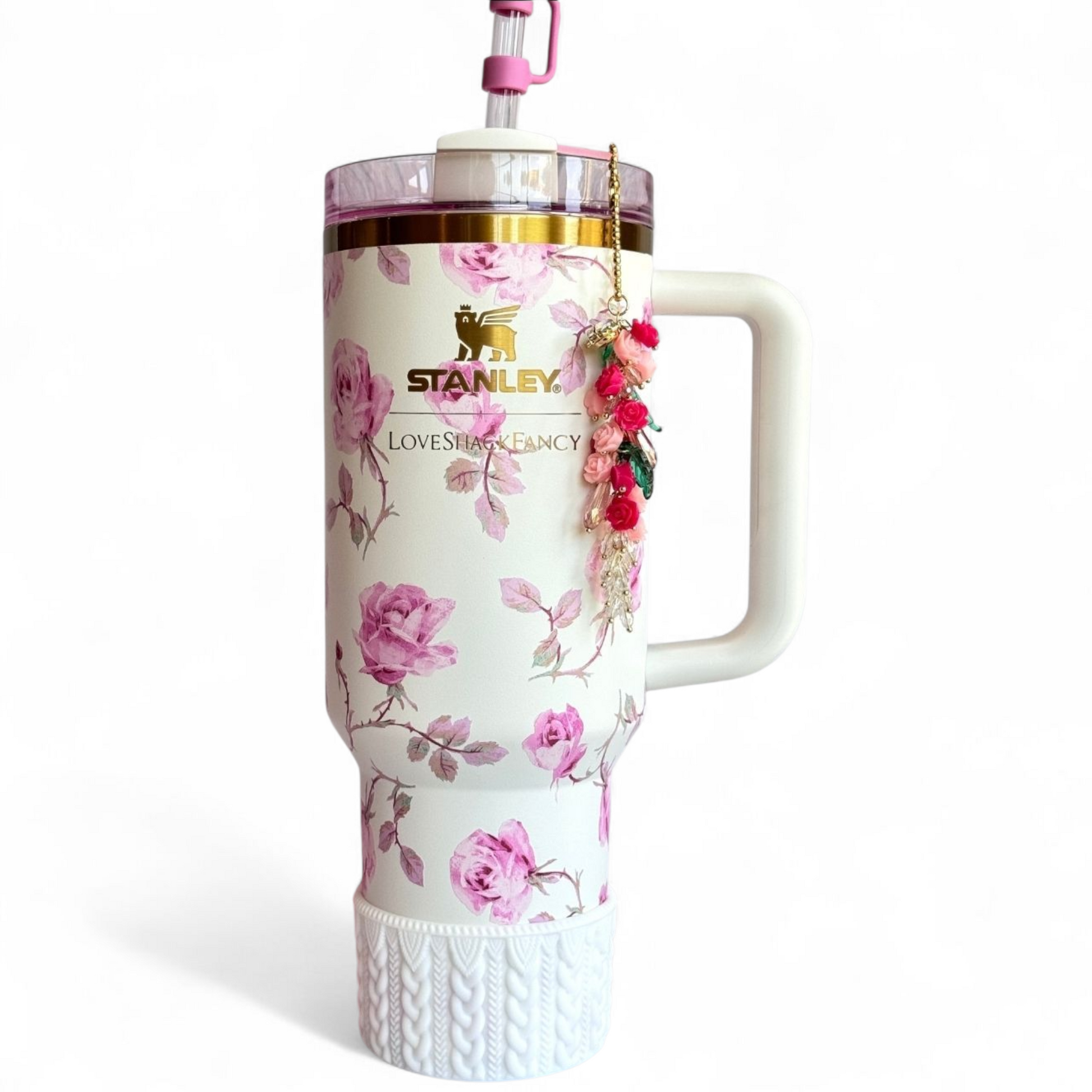 WHITE MACRAME Tumbler Boot -fits 20-40oz on Love Shack Fancy Stanley Tumbler 