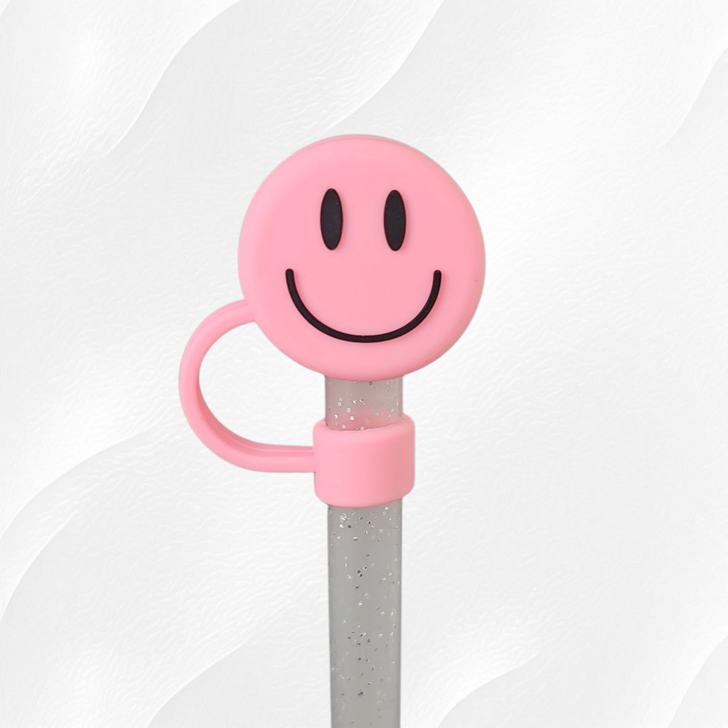Smiley Face 3D Silicone Straw Topper  - Hot Pink