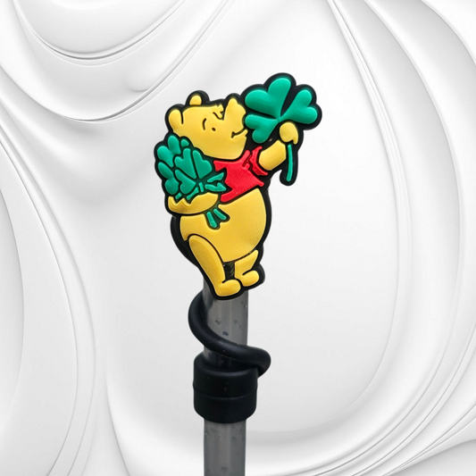 St. Patrick's Day Winnie the Pooh 8mm Silicone Straw Topper. 