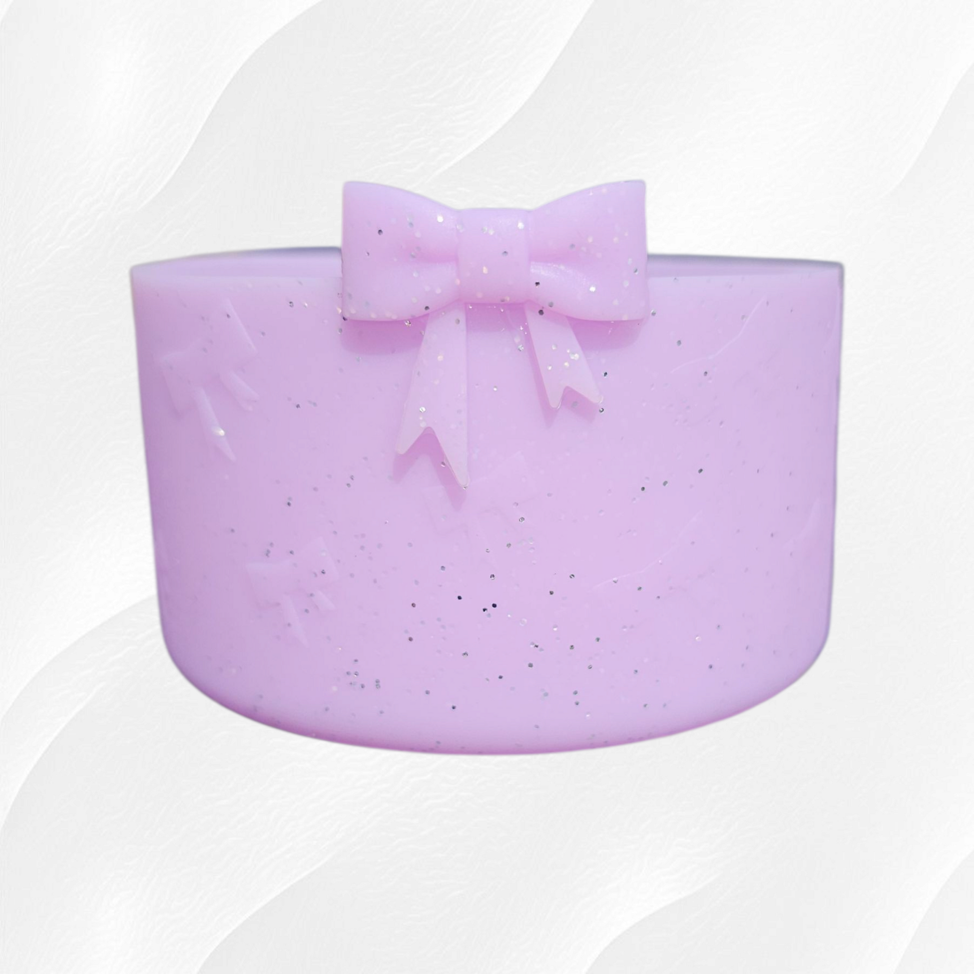 Purple glitter ribbon bow textured 3D silicone tumbler boot