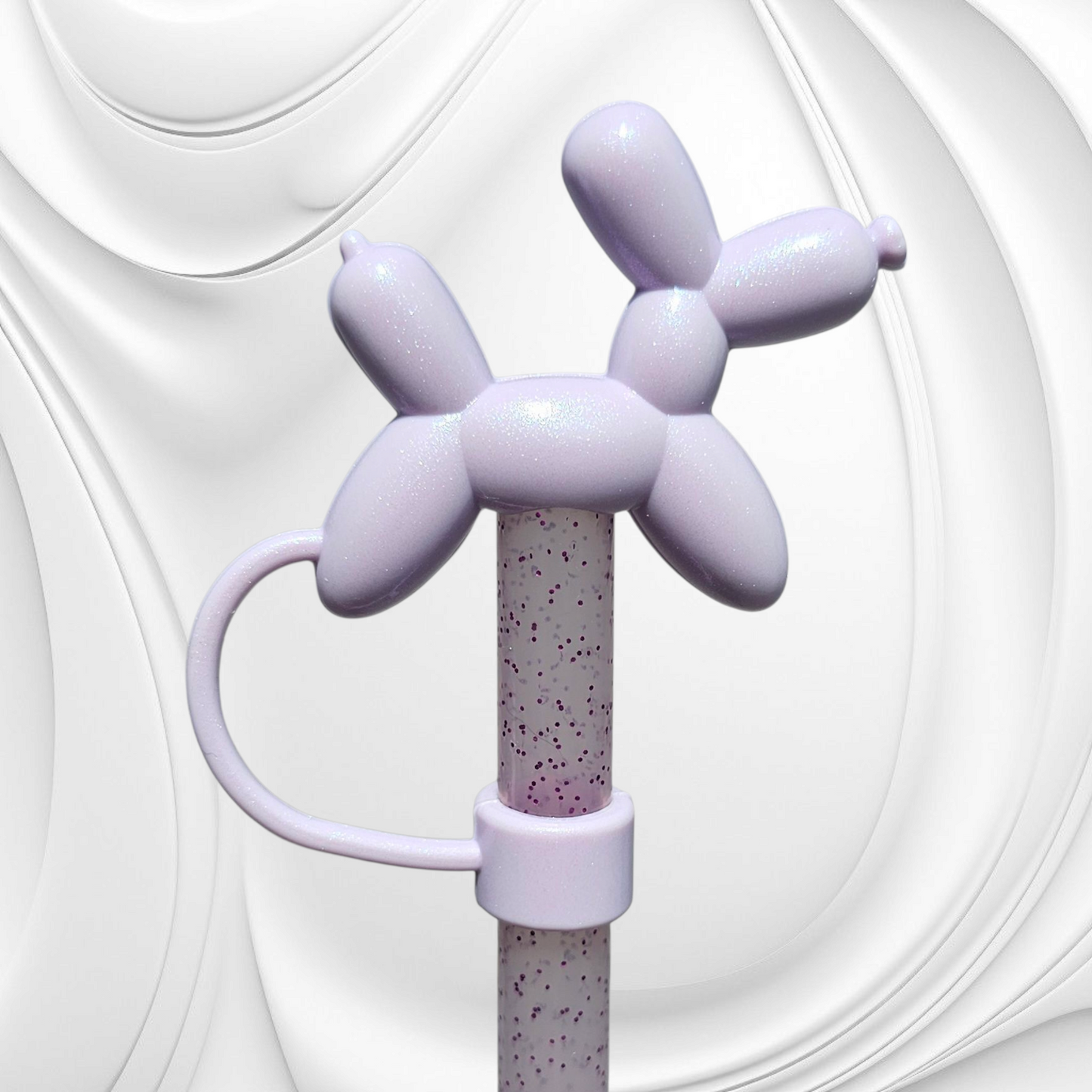 Aster Shimmer 3D Silicone Balloon Dog Straw Topper. 
