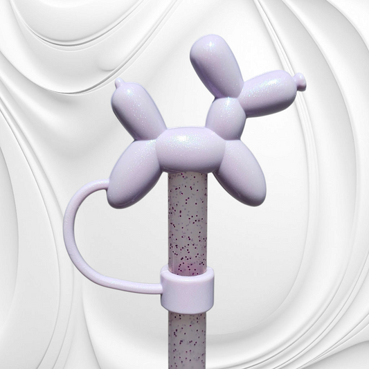 Aster Shimmer 3D Silicone Balloon Dog Straw Topper. 