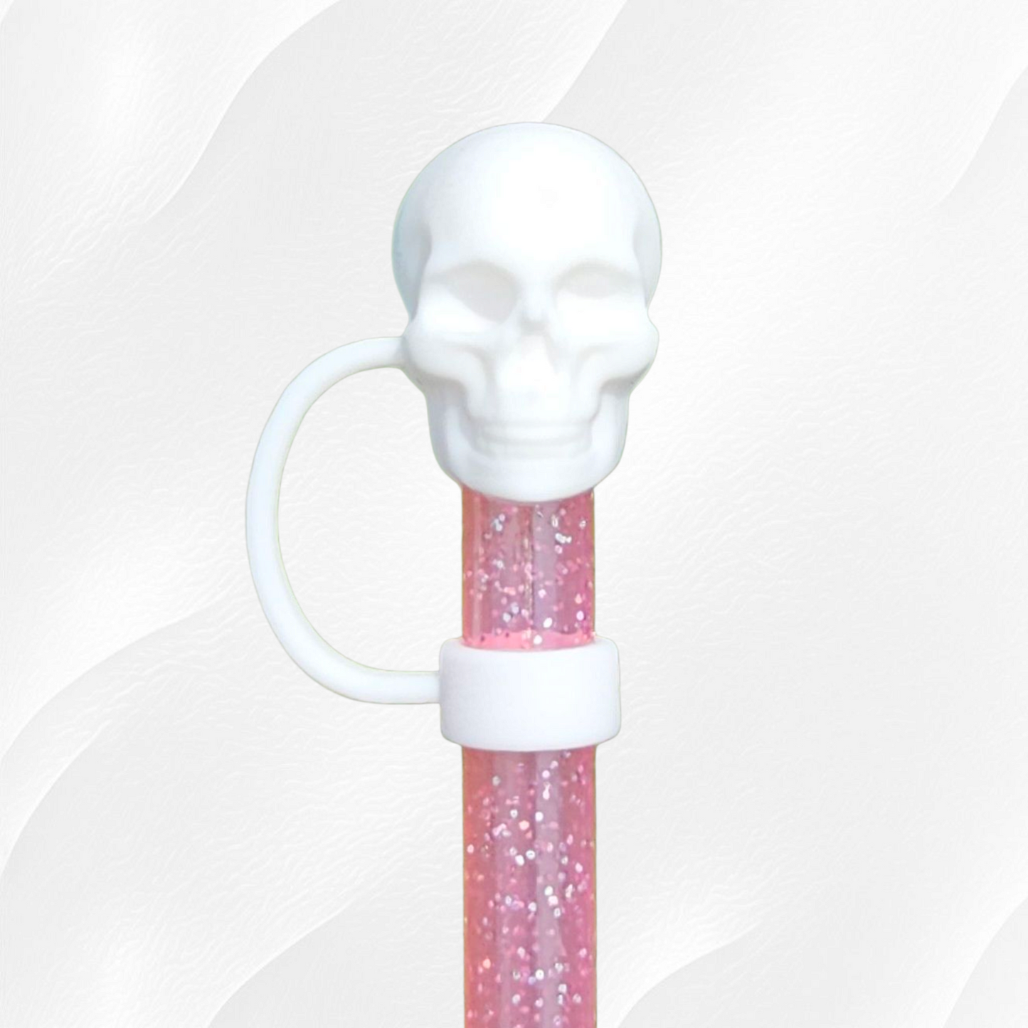 White 3D Silicone Skull Straw Topper 
