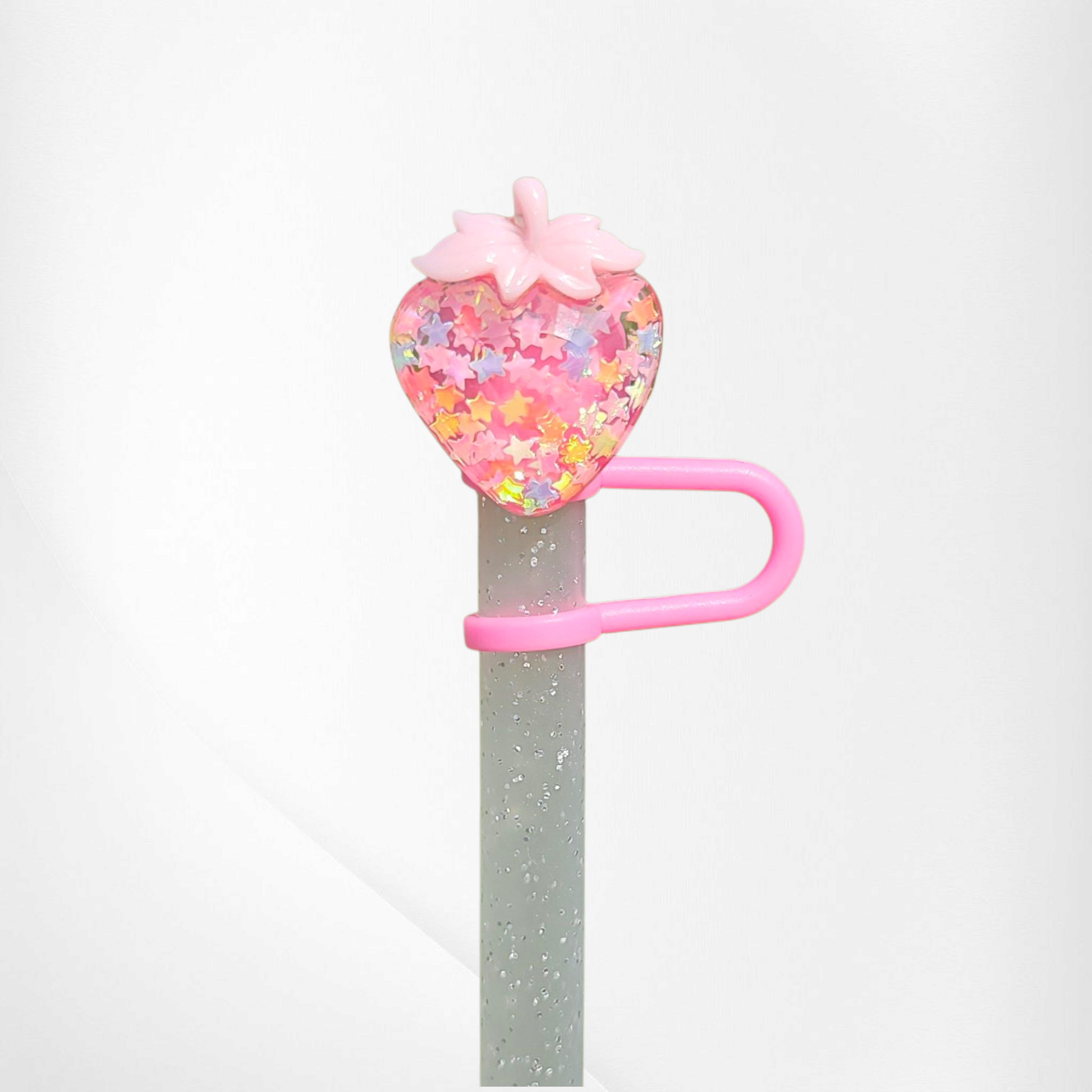 Bling Sequin Pink Strawberry Silicone Straw Topper -Straw Cover 