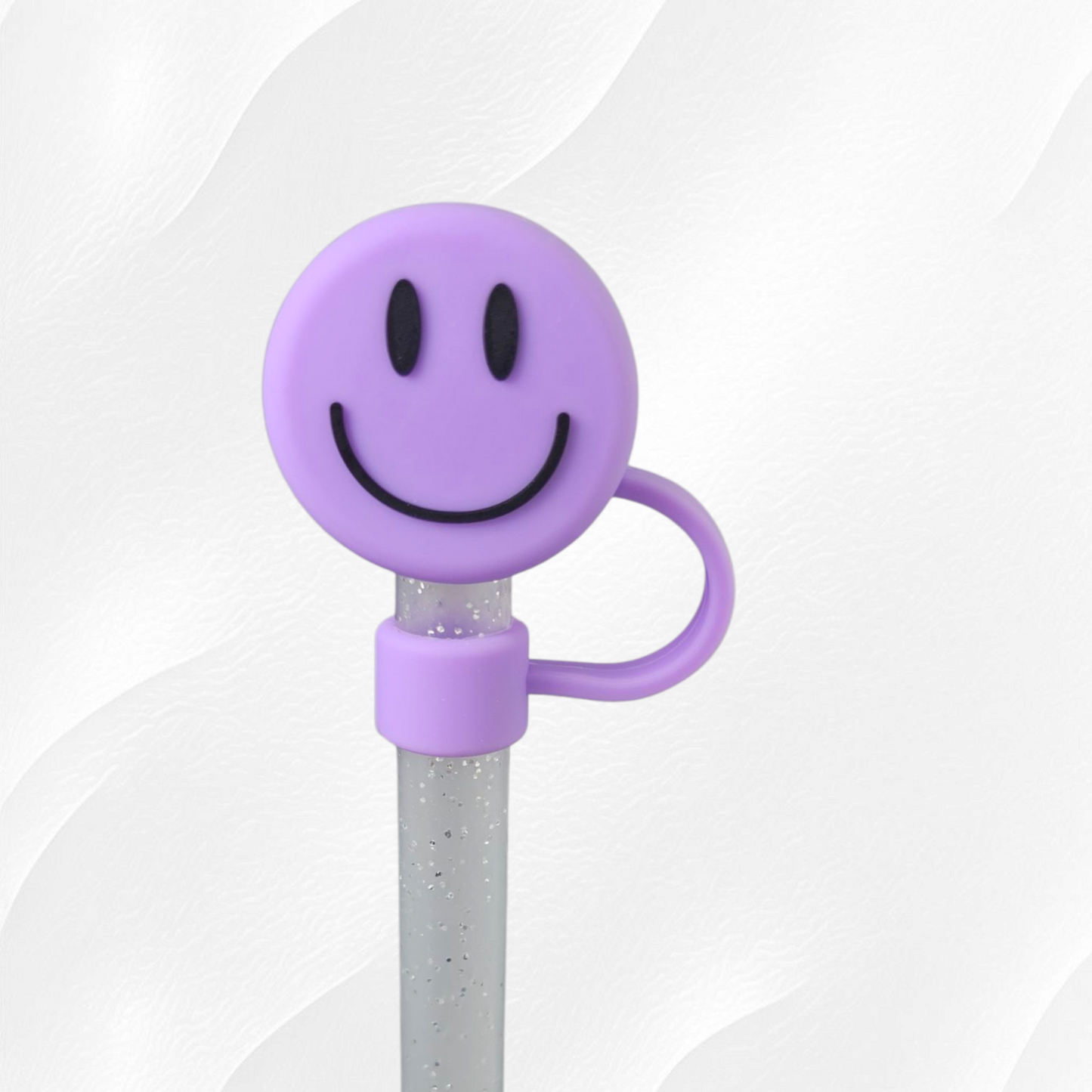 Smiley Face 3D Silicone Straw Topper  - Hot Pink