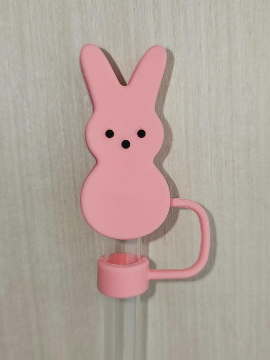 Easter Peep Bunny 3D Silicone Straw Topper  - Straw Cover  - Straw Cap - Bunny Pink