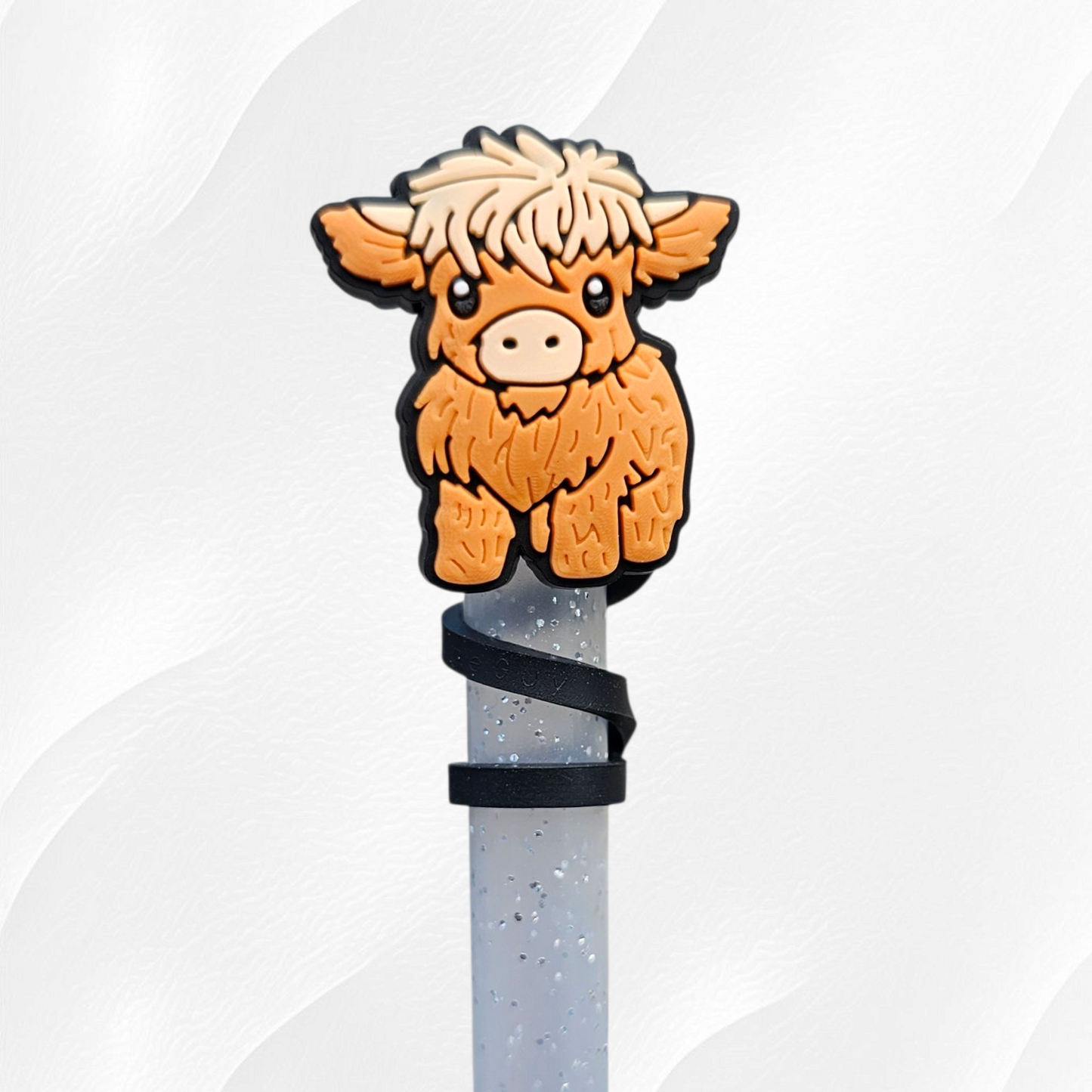 Cute Highland Cow 10mn Silicone Straw Toppers