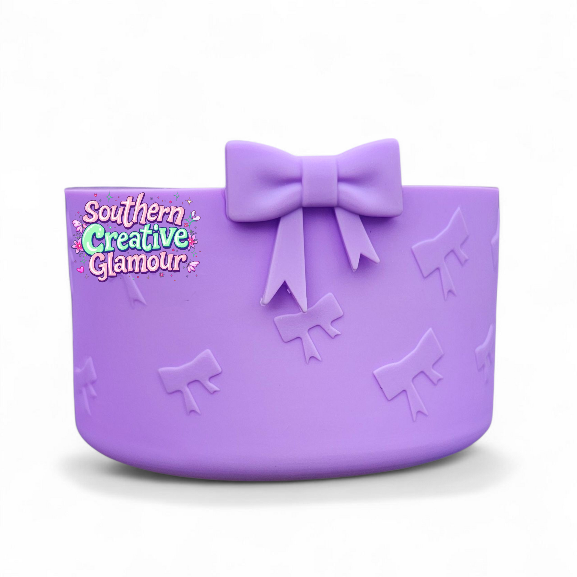 Lilac Purple 3D Bow Textured Silicone Tumbler Boot by Southern Creative Glamour 