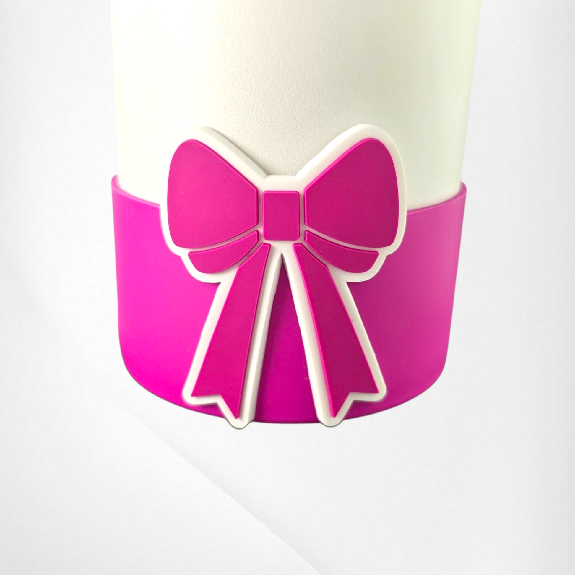 Fuschia Pink Bow Silicone Tumbler Boot. 
