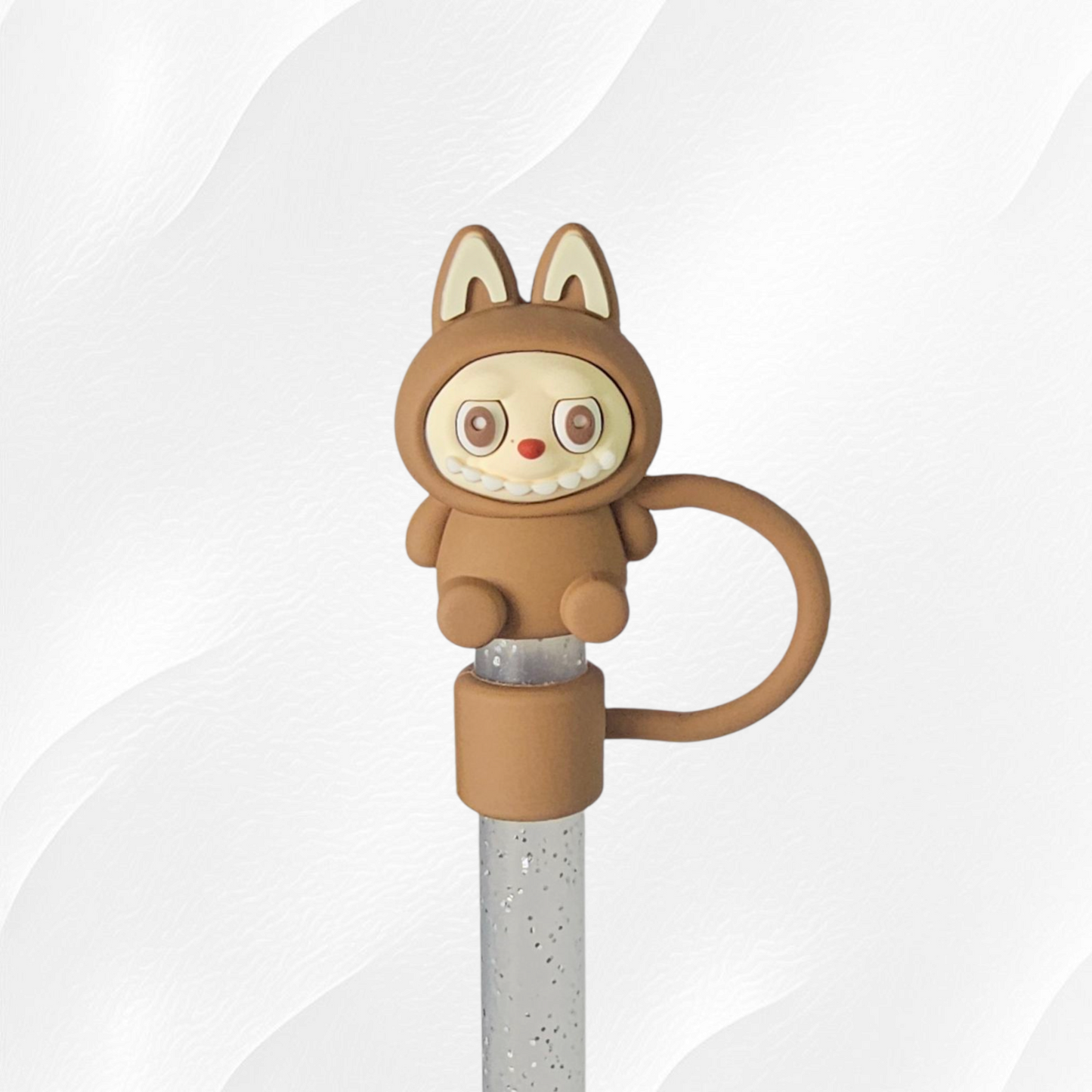 Brown Labubu inspired 3D Silicone Straw Topper. 