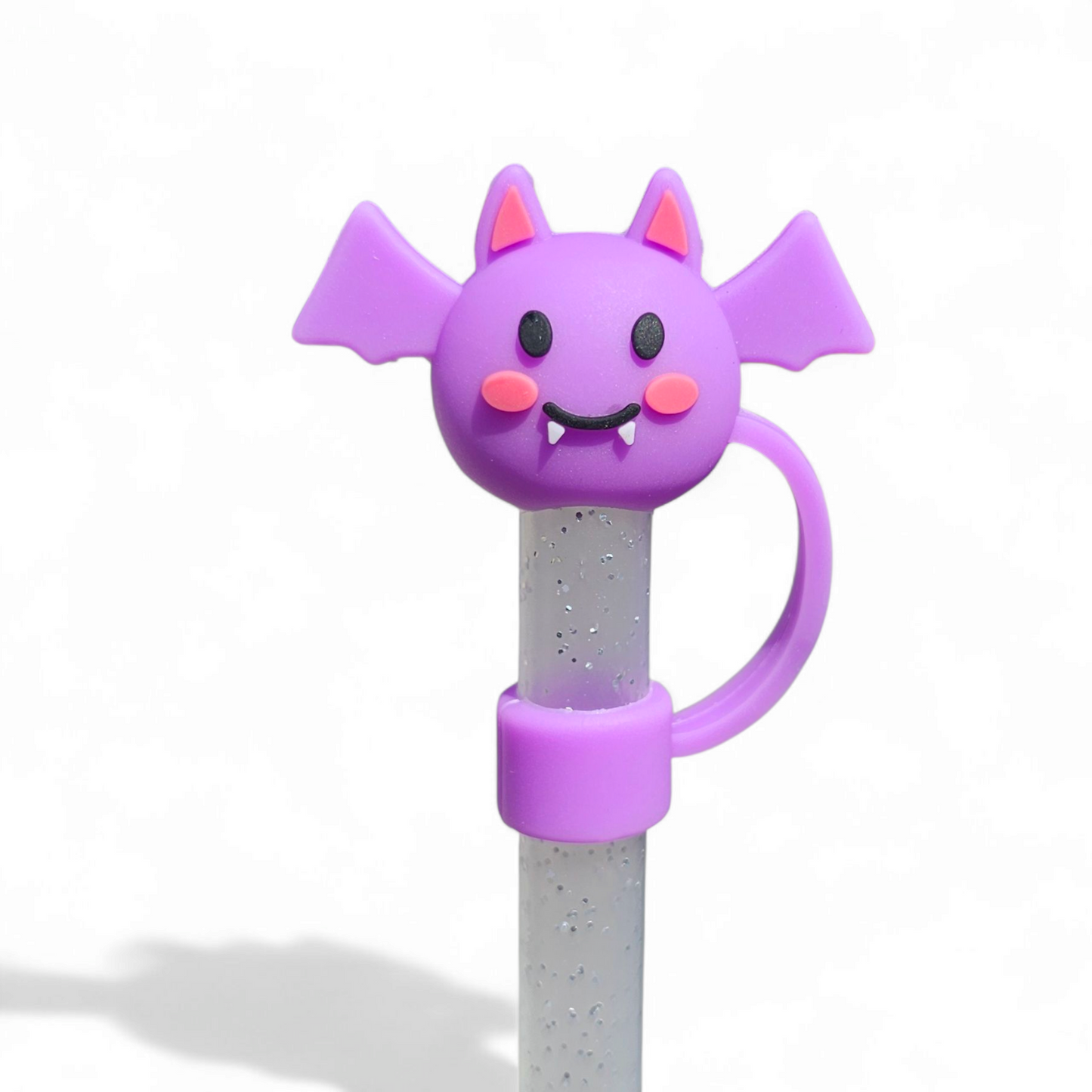 Cute purple bat 3D Silicone 10mm Straw Topper 
