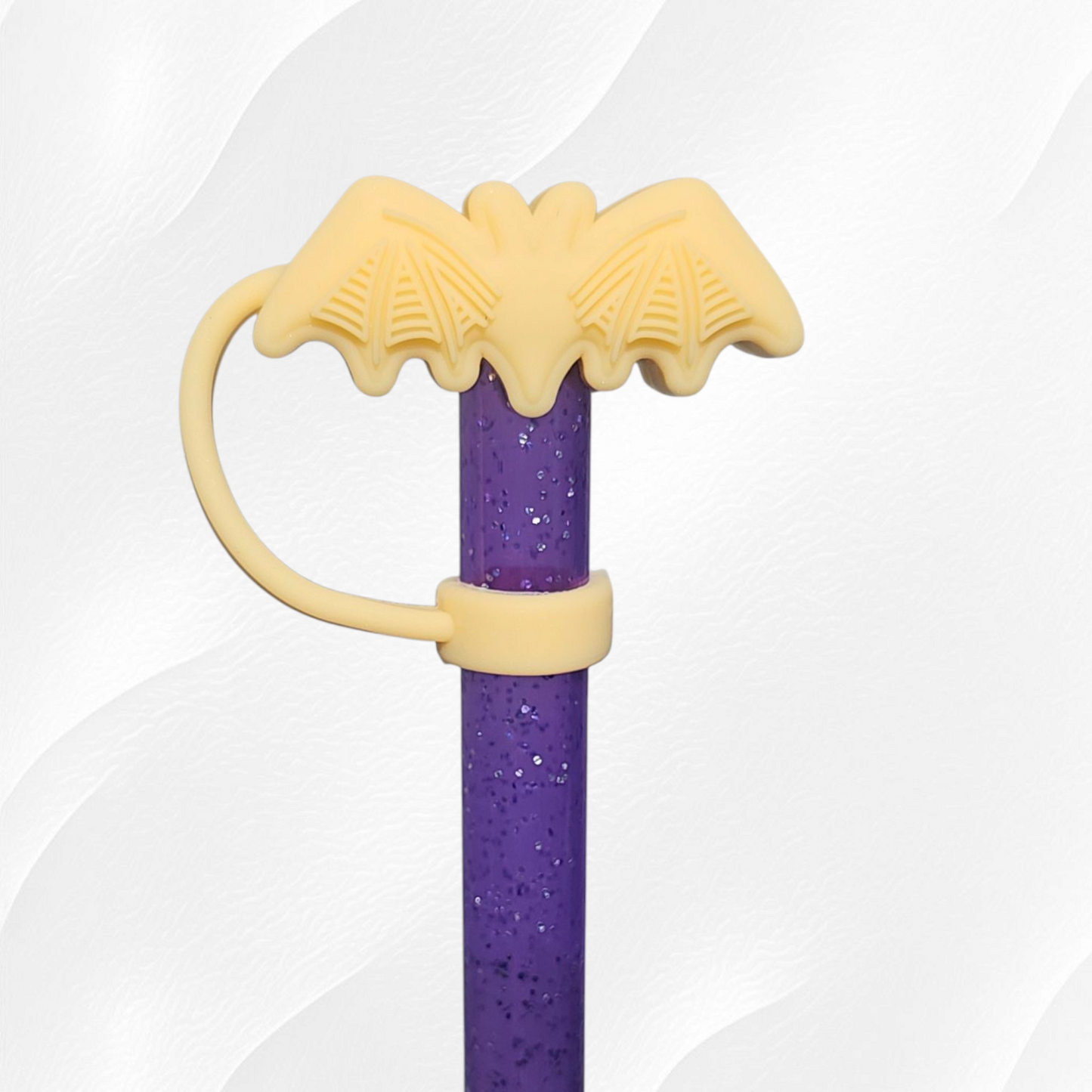 Yellow Textured Halloween Bat 3D Silicone Straw Topper 