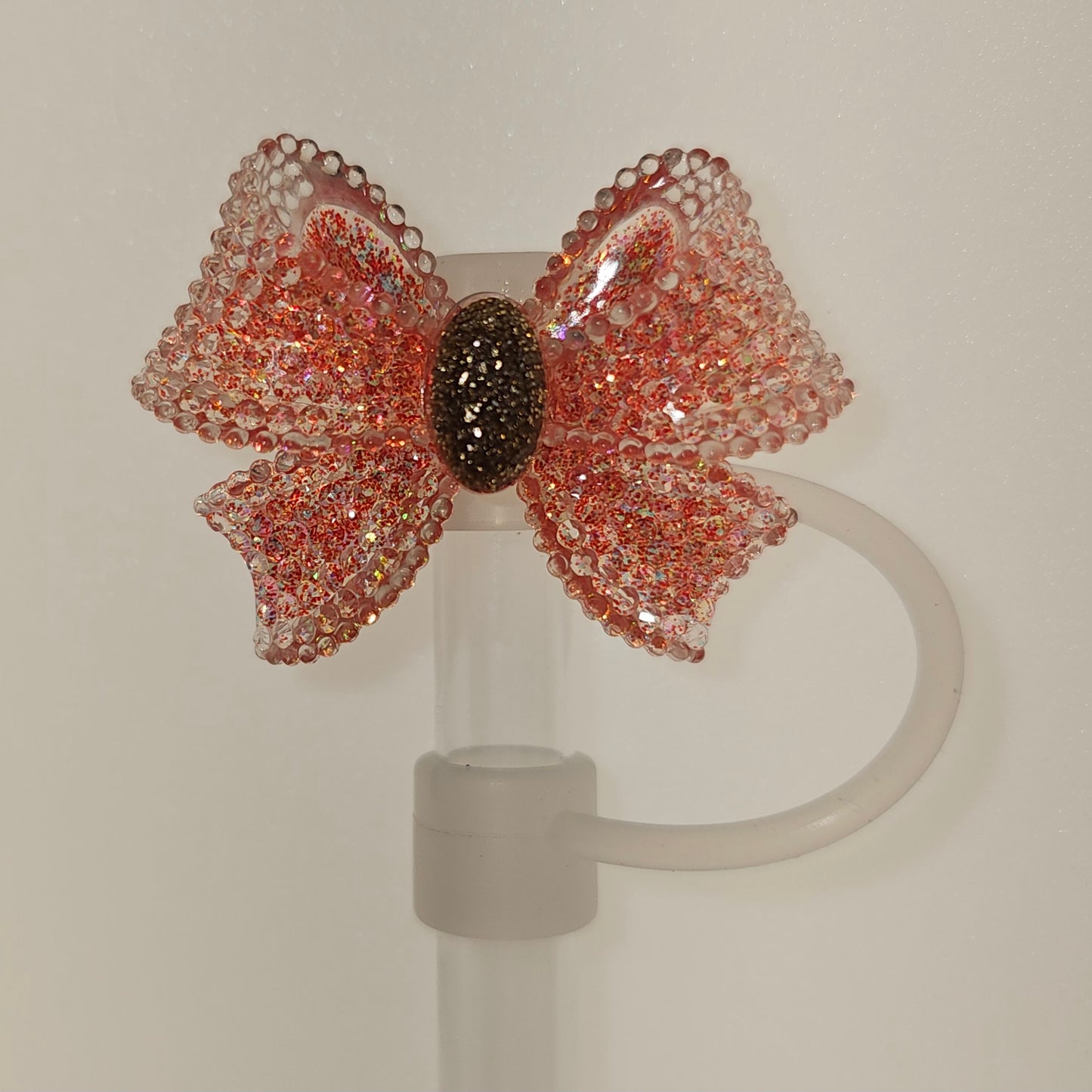 Ribbon Bow Glitter Straw Topper - Red Gold