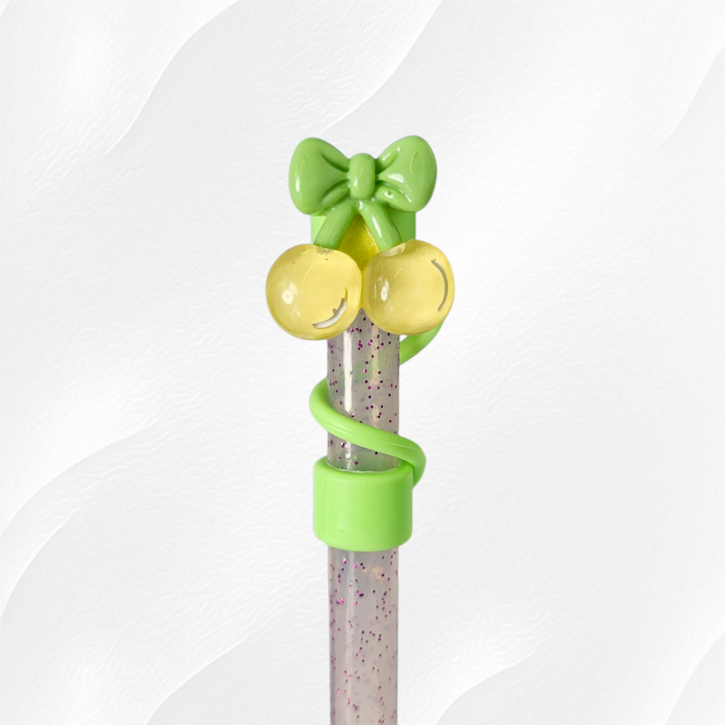 Green cherries & bows silicone straw topper