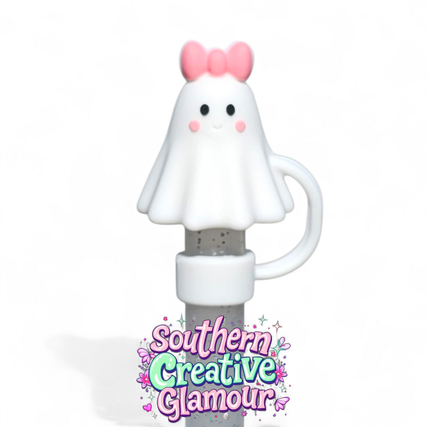 Girly Ghost 3D Silicone 10mm Straw Toppers by Southern Creative Glamour 