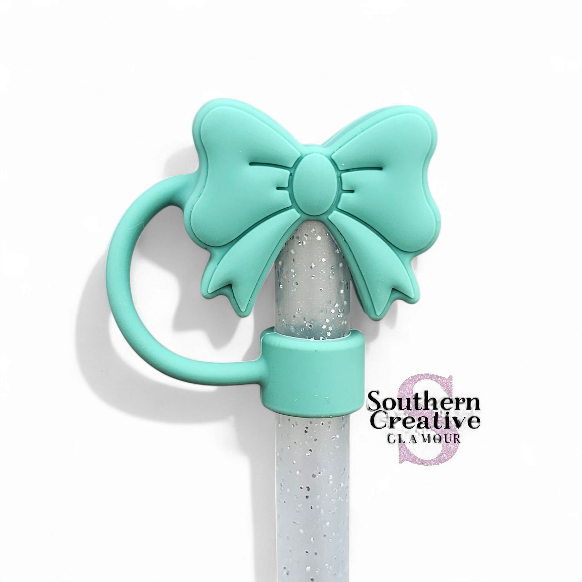 Sage Green Coquette Bow 3D Silicone 10mm Straw Toppers by Southern Creative Glamour 