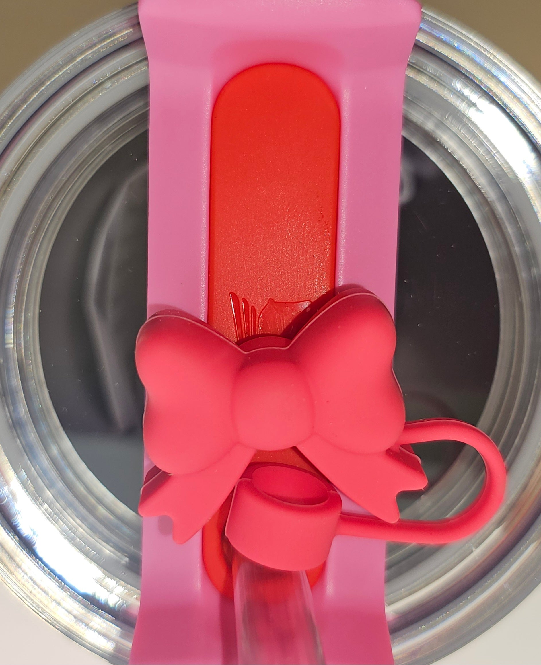 Ruby Red Heart Butterfly Ribbon Bow 3D Silicone Straw Topper  - Straw Cover  - Straw Topper. Pictured with Target Exclusive Valentine's Day Stanley Sweet Hearts. 