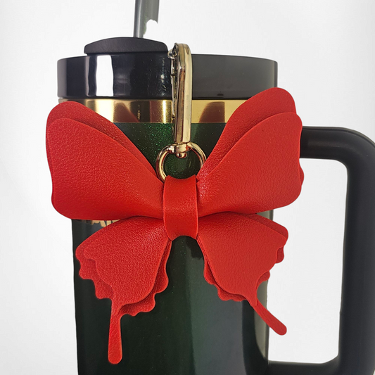 Red leather Butterfly Tumbler Straw Charm