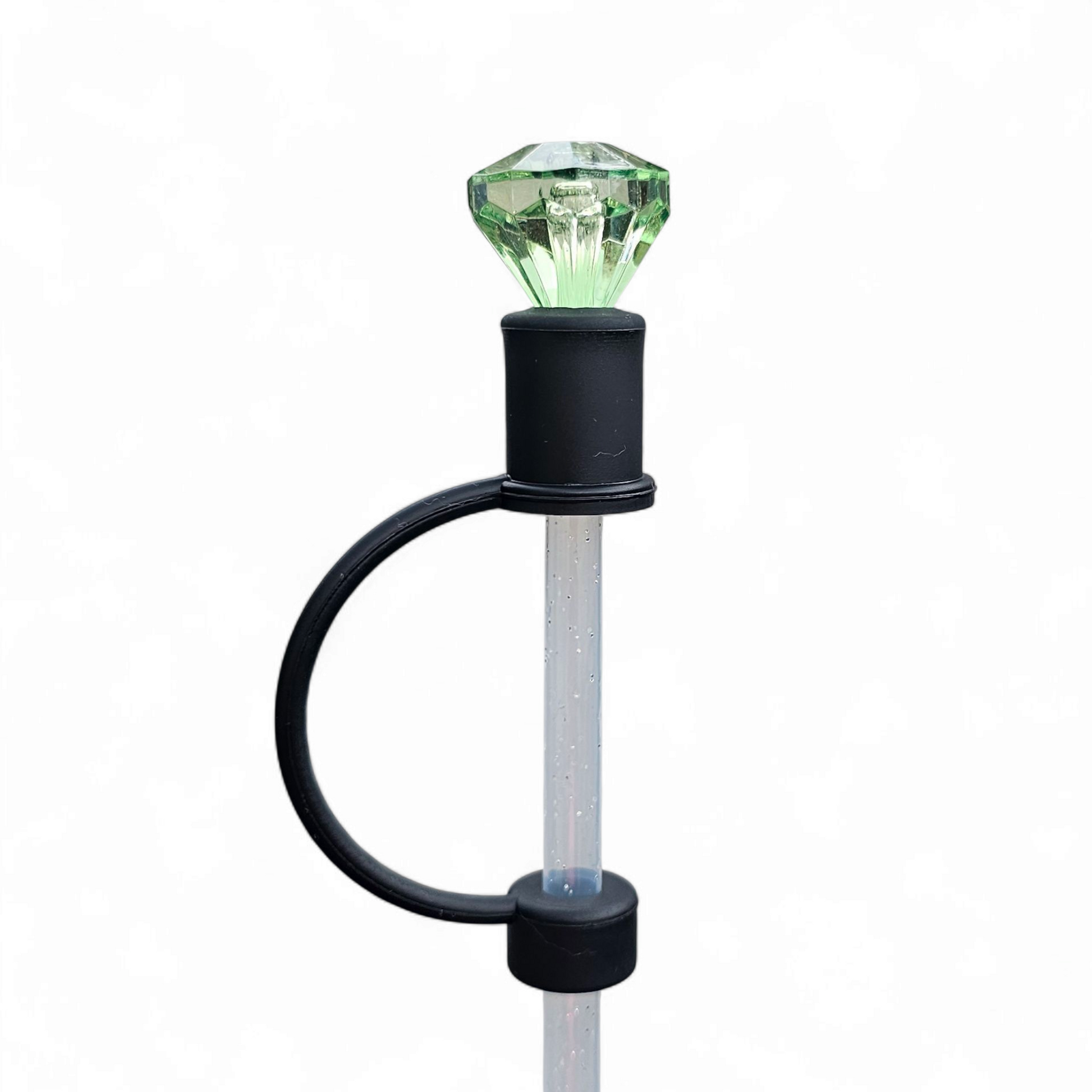 Green Diamond | Black Silicone 8mm Straw Topper by Southern Creative Glamour 