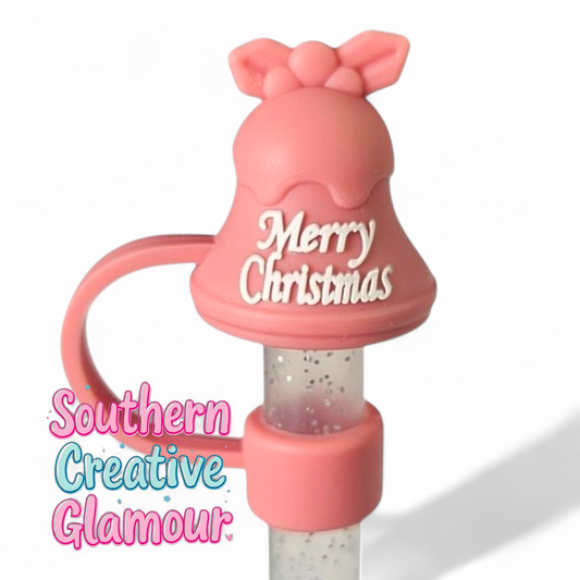 Christmas Bell 10mm Silicone Straw Topper | Mauve Pink