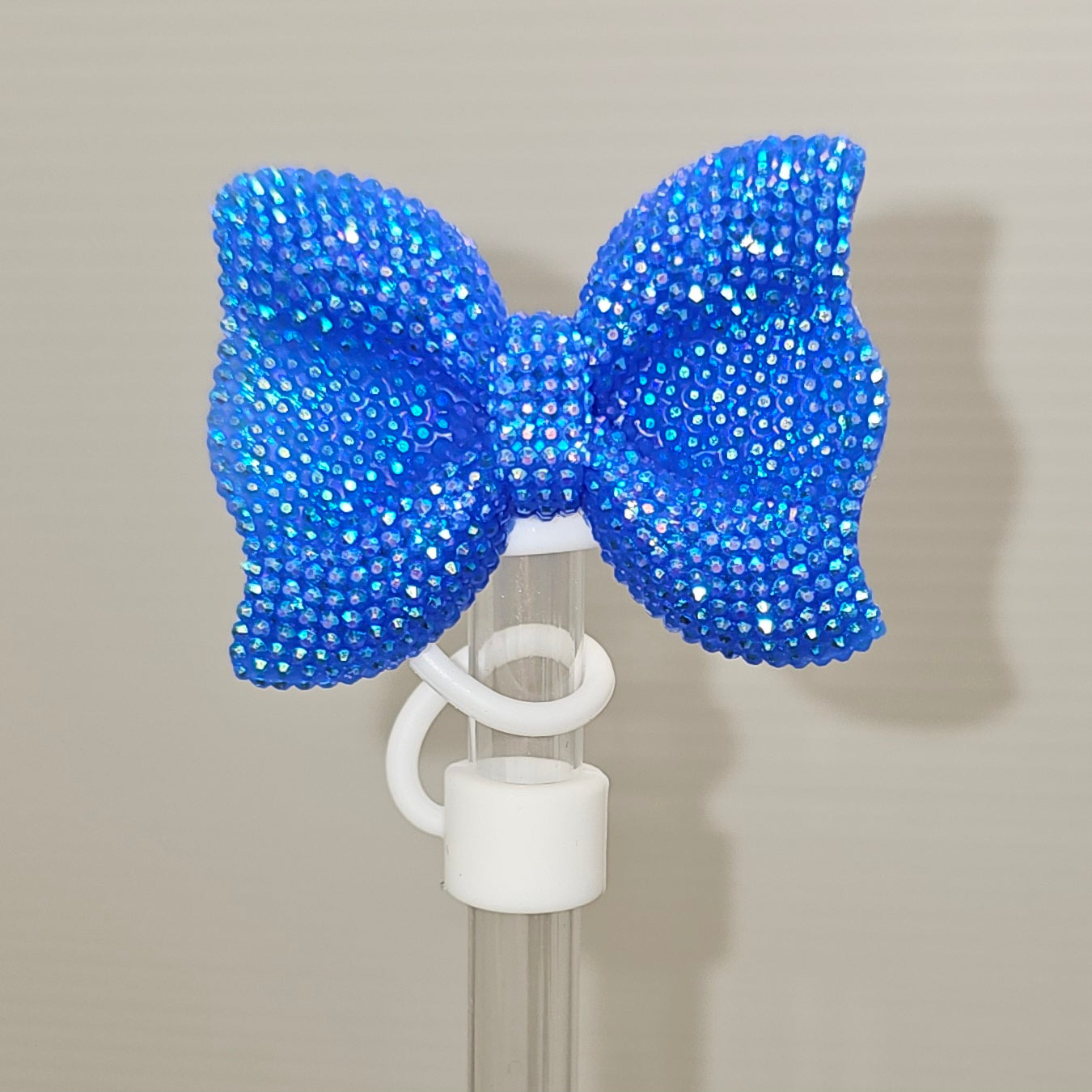 Ribbon Bow Glitter Straw Topper - Straw Cover- Blue