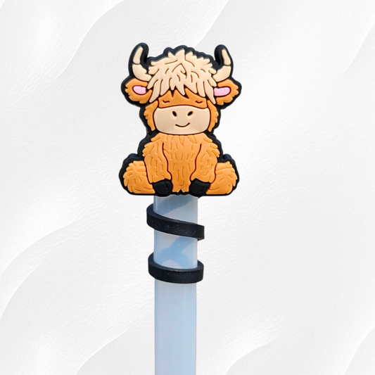 Cute Highland Cow 10mn Silicone Straw Toppers