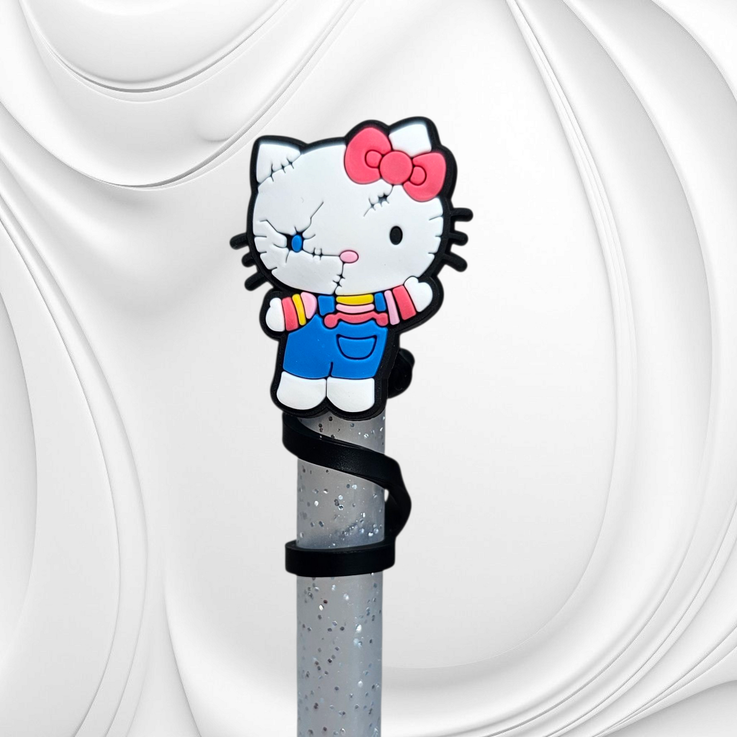 Chucky Hello Kitty inspired Halloween Silicone Straw Topper. 