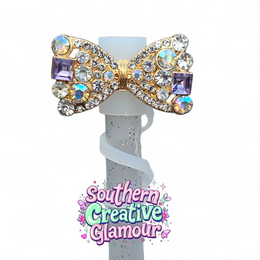 Gold Diamond Bow Tie Silicone 10mm Straw Toppers by Southern Creative Glamour 