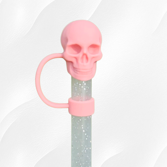 Antique Pink 3D Silicone Skull Straw Topper 