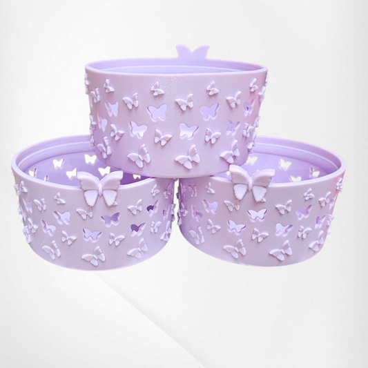 Lavender Purple Shimmer 3D Butterfly Silicone Tumbler Boot 
