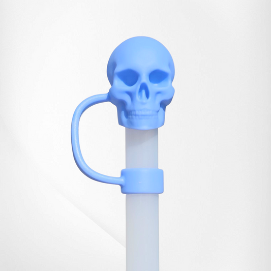 Halloween Skull 3D Silicone Straw Topper  - Blue