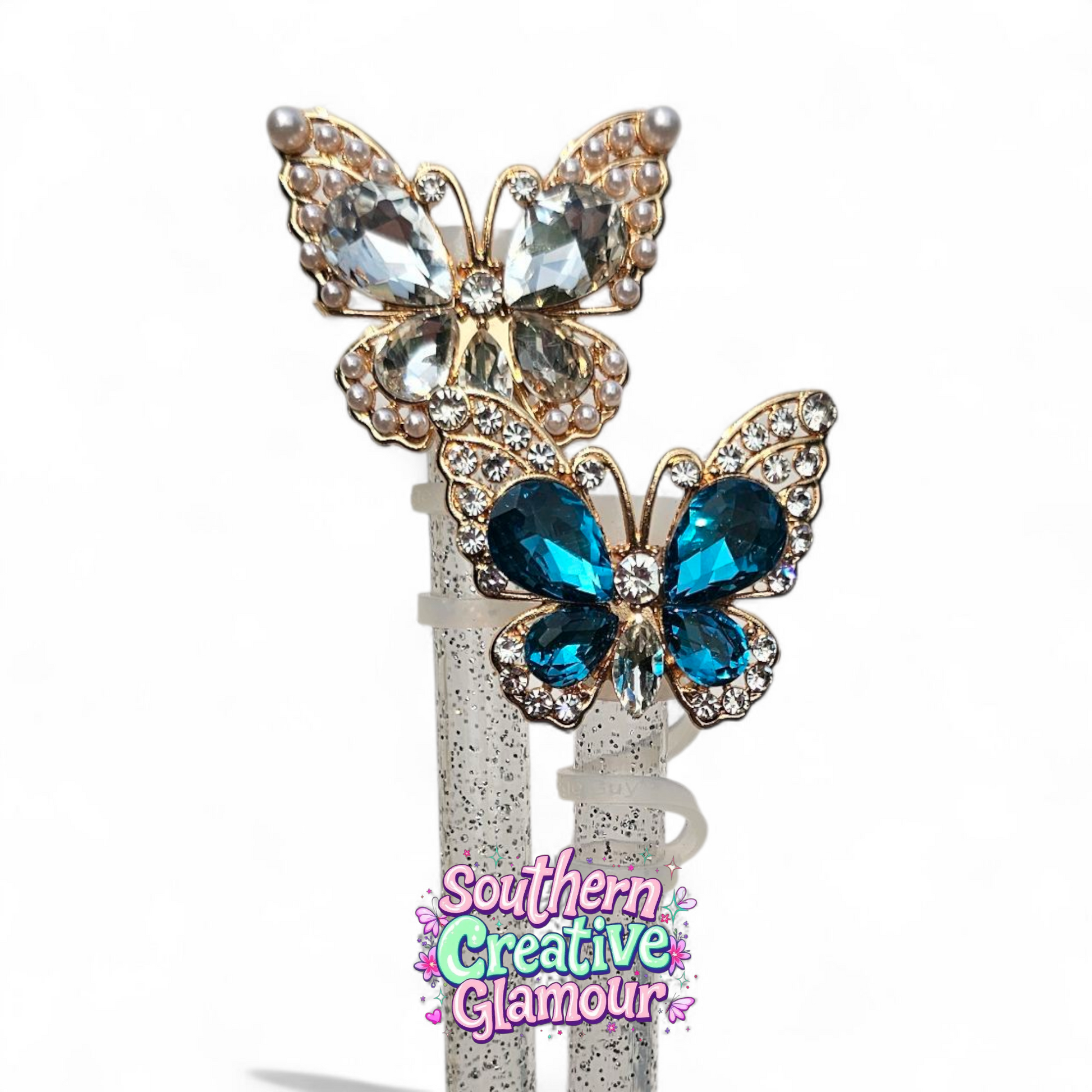 Diamond & Pearl Butterfly 10mm Straw Topper | 10mm Straw Cover by Southern Creative Glamour 