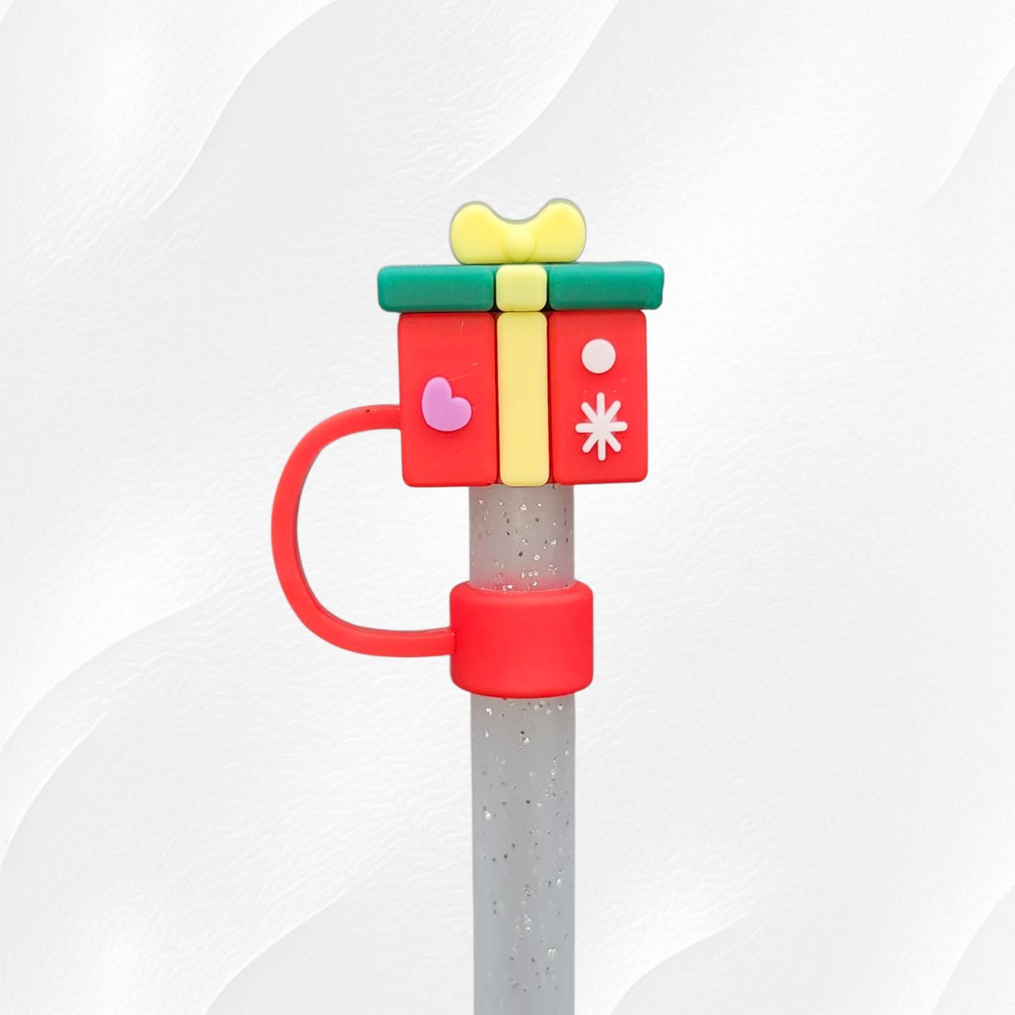 Red, yellow, green, purple Christmas Present 3D Silicone Straw Topper 
