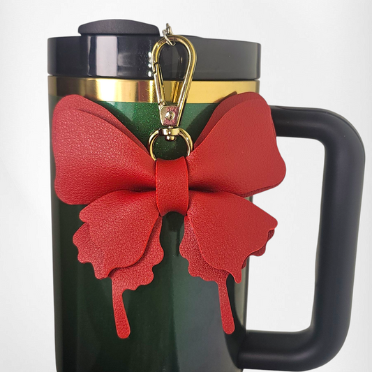 Crimson red leather Butterfly Tumbler Straw Charm