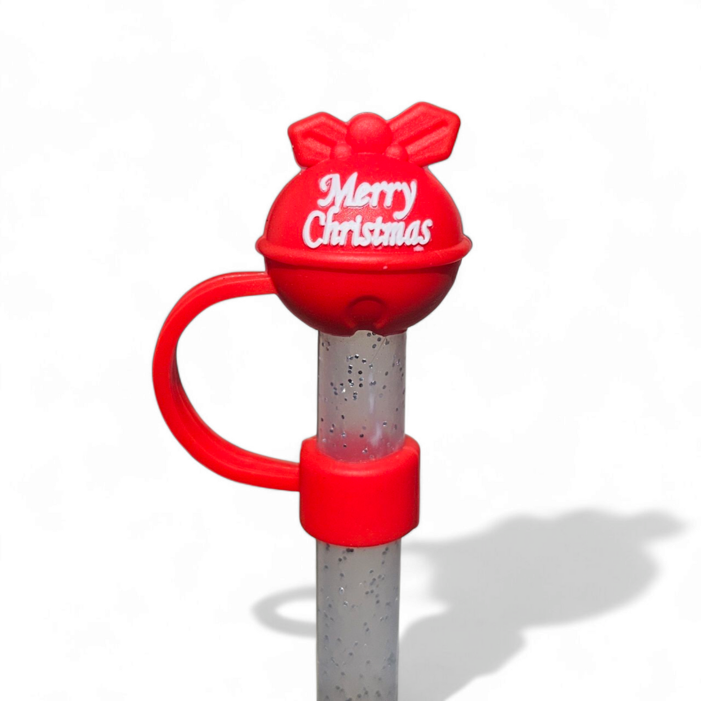 Red Jingle Bell  ' Merry Christmas  ' 3D Silicone Straw Topper 