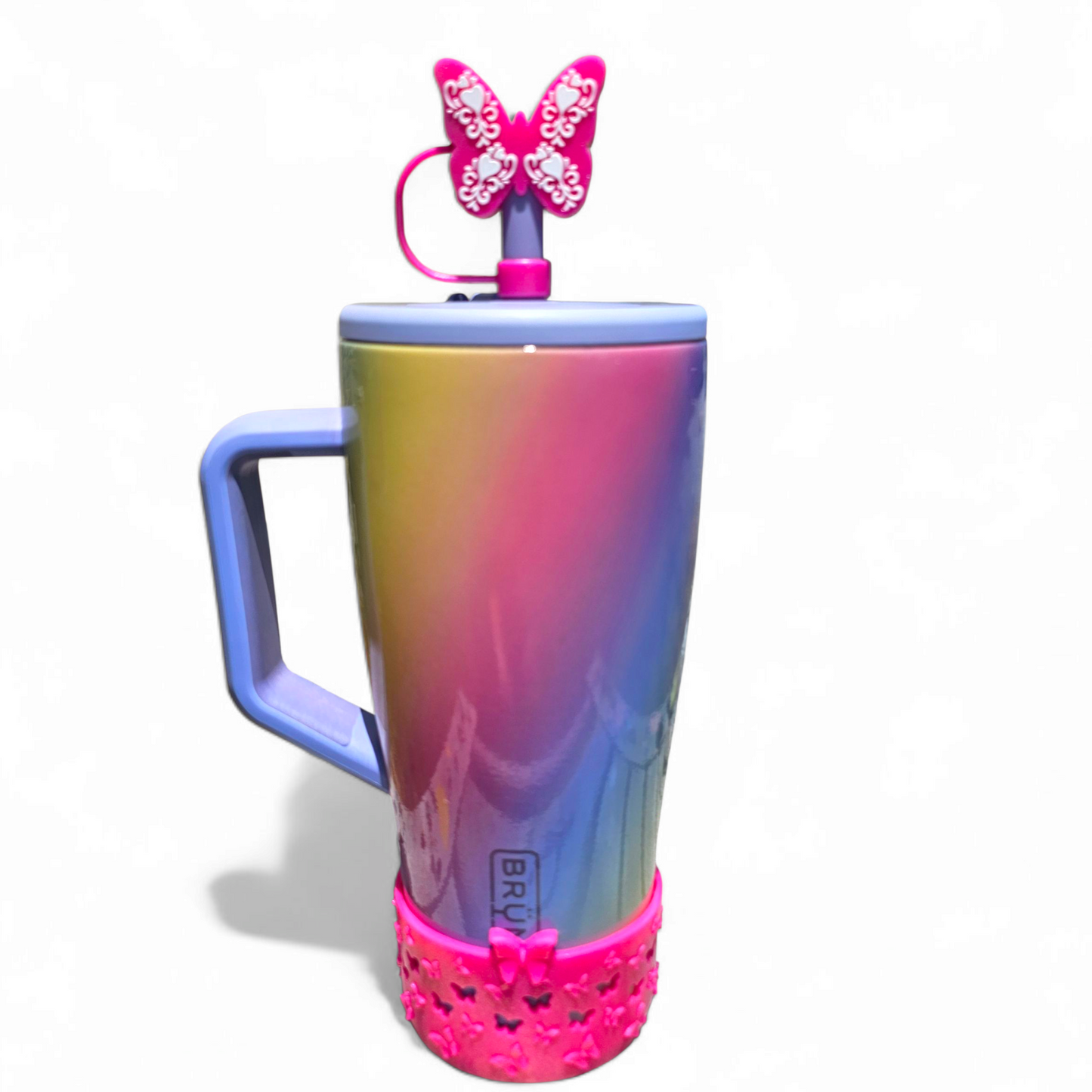 Hot Pink Shimmer Butterfly 3D Silicone 12mm Straw Topper for Brumate by Southern Creative Glamour 