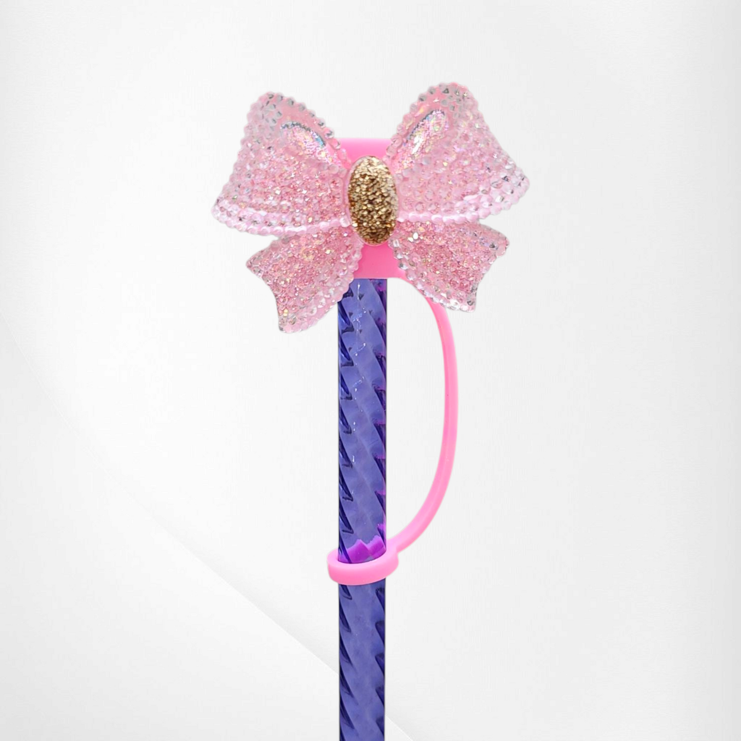 Barbie Pink Glitter Ribbon Bow 8mm Silicone Straw Topper 