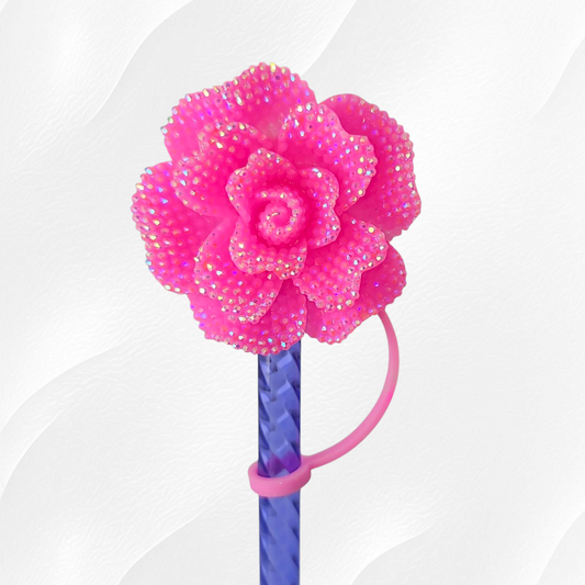 Barbie Pink Glitter Rose 8mm Straw Topper 