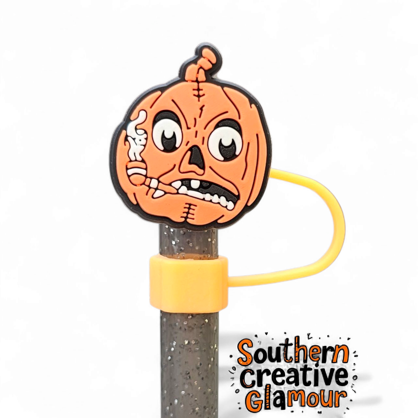 Creepy Pumpkin Halloween Silicone 10mm Straw Topper by Southern Creative Glamour 