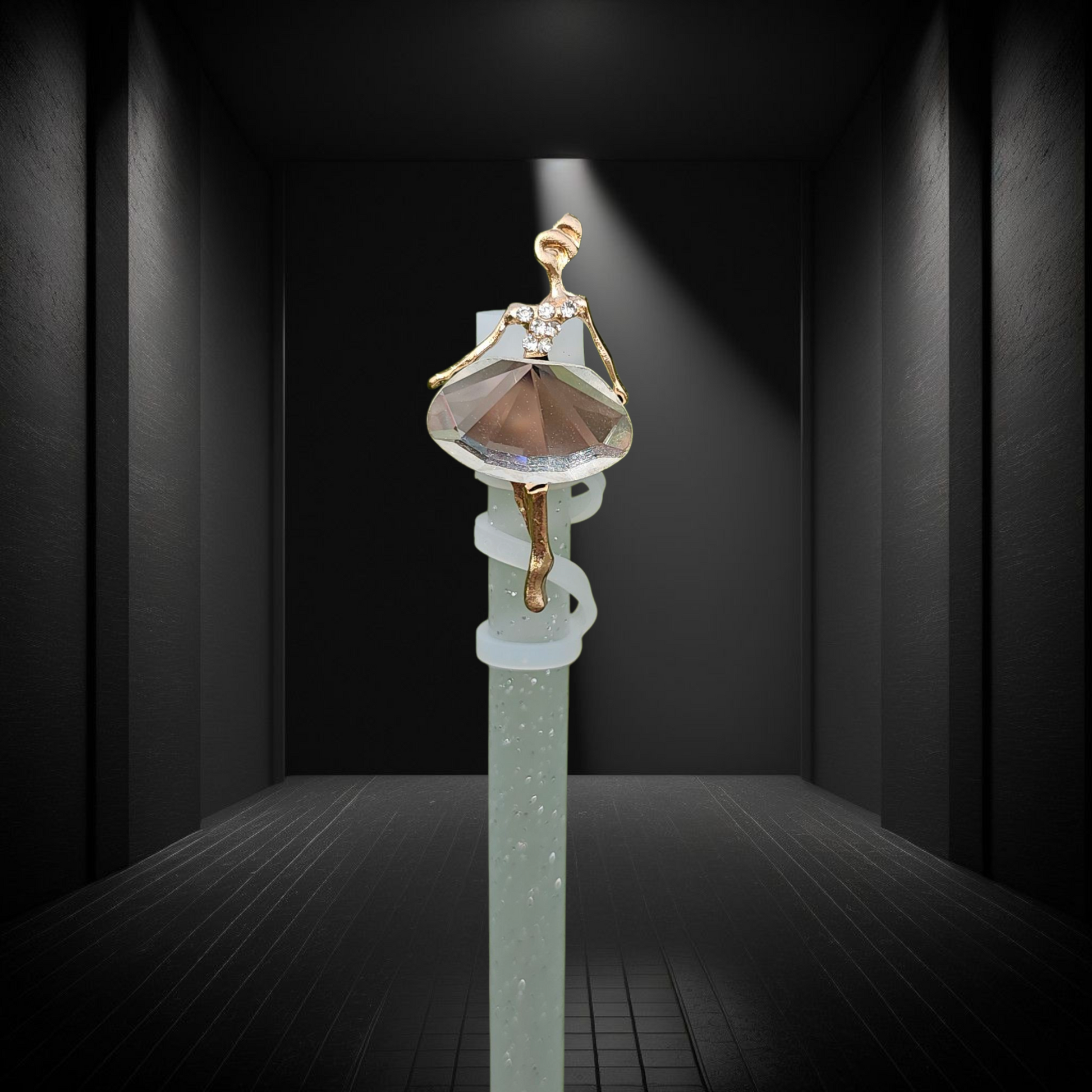 Silver and gold ballerina dancer luxury straw topper. Straw Cover 