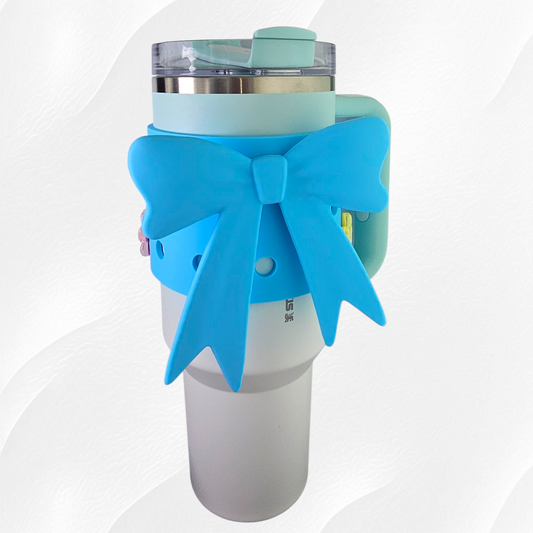 Pool Blue Jumbo Princess Bow Cup Silicone Sleeve. 