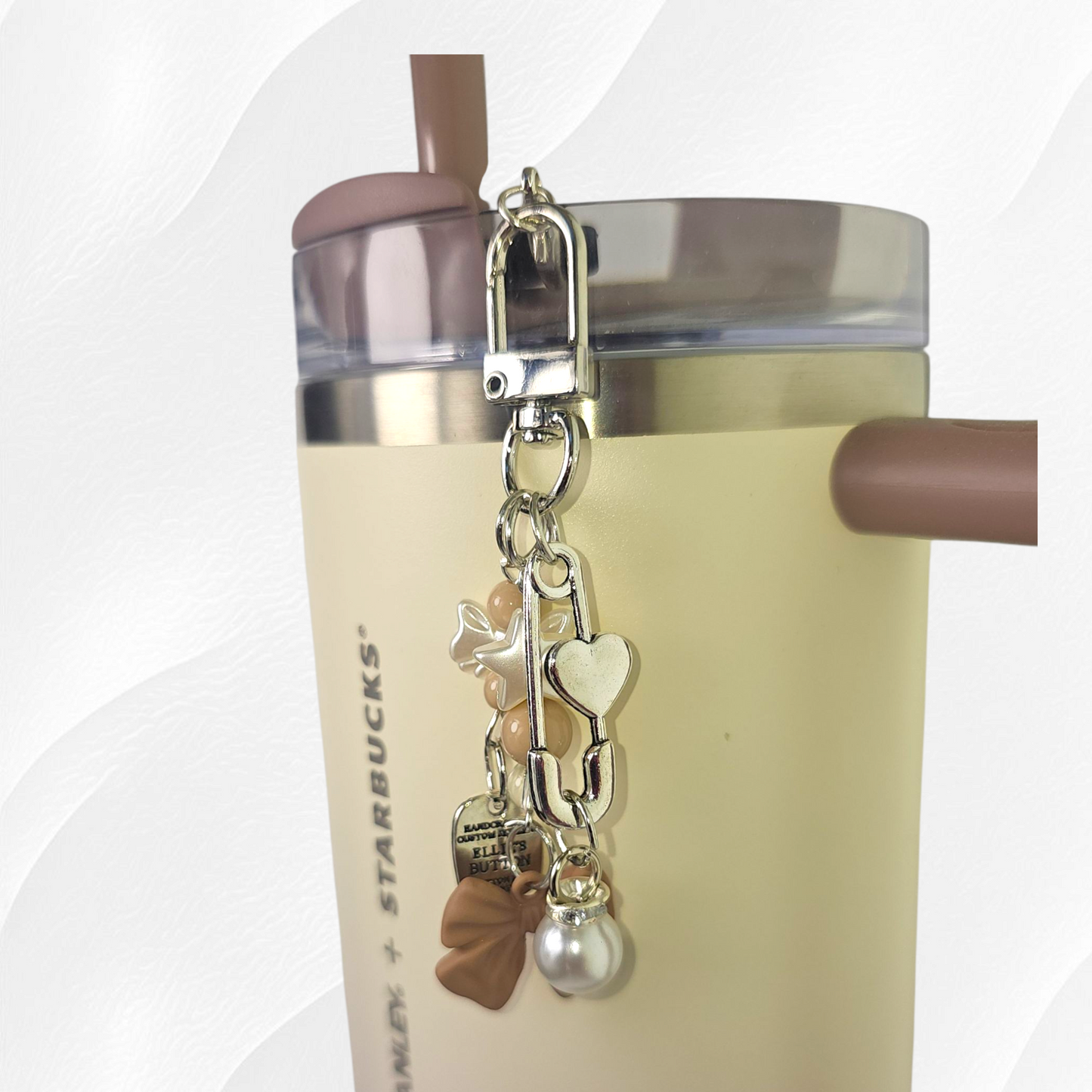 Coquette Bow & Pearl Tumbler Charm  - Brown