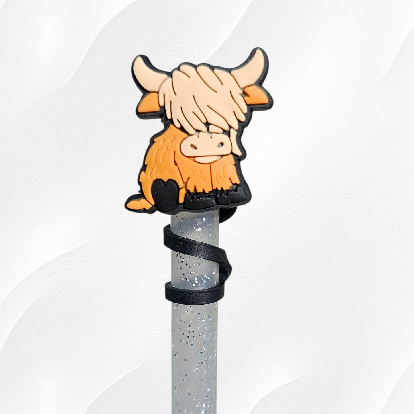 Cute Highland Cow 10mn Silicone Straw Toppers