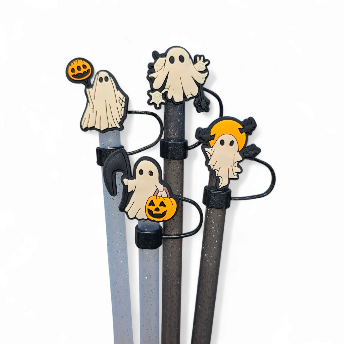 Neutral Halloween Ghost Silicone Straw toppers